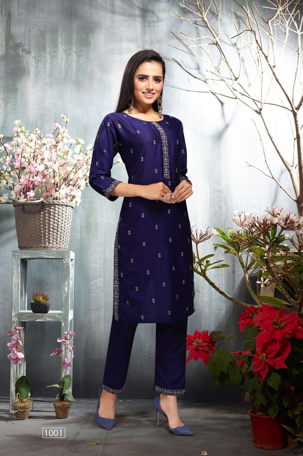 Saloni Fancy Casual Wear Rayon Embroidery Kurti With Pant Collection